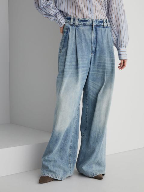Soft denim baggy wide trousers