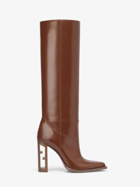FENDI Brown leather high-heeled boots