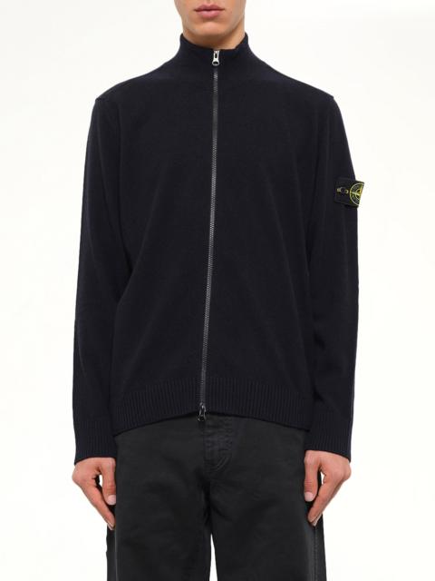 Stone Island 5100023 Light RWS Geelong Wool Zip-Up Cardigan in Navy Blue