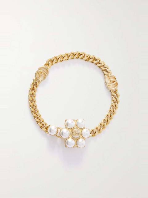 GUCCI Gold-tone faux pearl bracelet