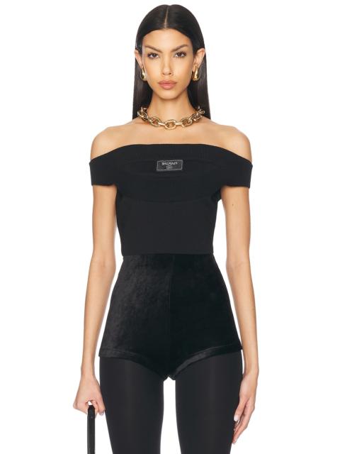Balmain Boat Neck Double Collar Knit Crop Top