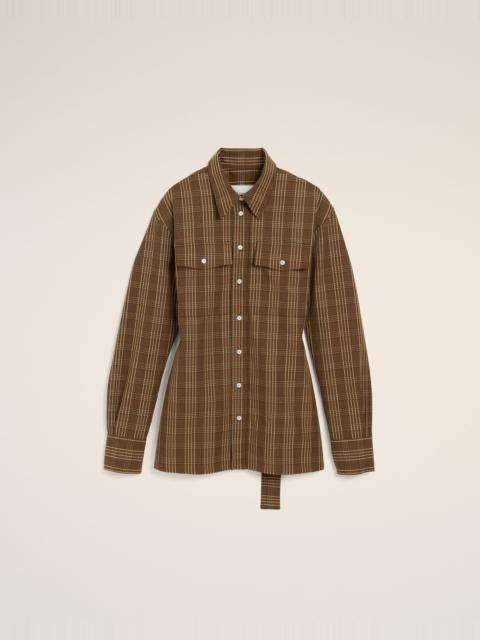AMI Paris BROWN FITTED CHECKERED WOOL SHIRT