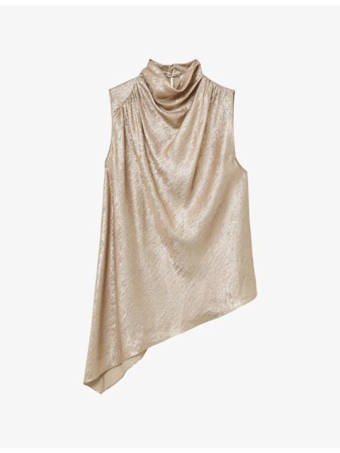 REISS Romee Draped-Neck Woven Top