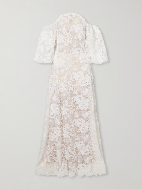Oscar de la Renta Off-the-shoulder Embroidered Lace Gown