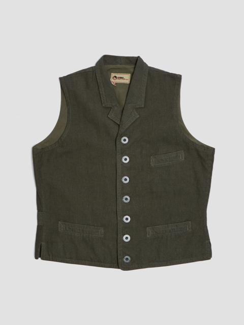 Nigel Cabourn Waistcoat Cotton Broken Twill in Army