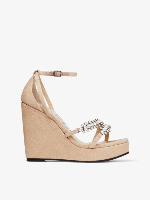 Bing Wedge 120
Ballet Pink Linen Wedges with Crystal Straps