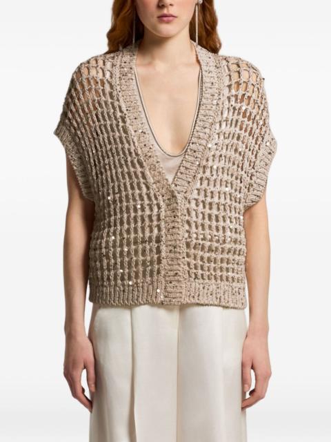 PESERICO sequin-embellished open-knit cardigan