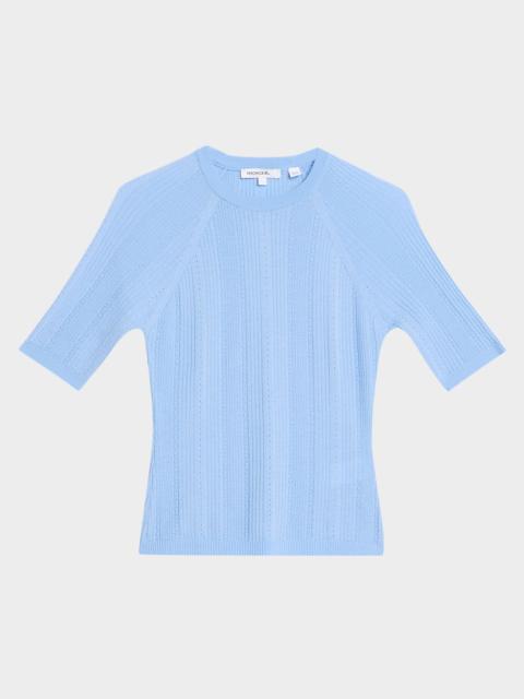 VERONICA BEARD Brielle Short-Sleeve Pointelle Wool Sweater