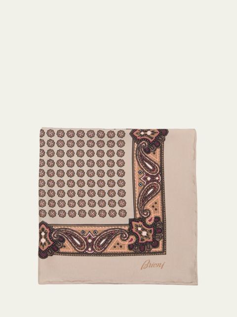 Brioni Men's Geometric-Paisley Silk Pocket Square