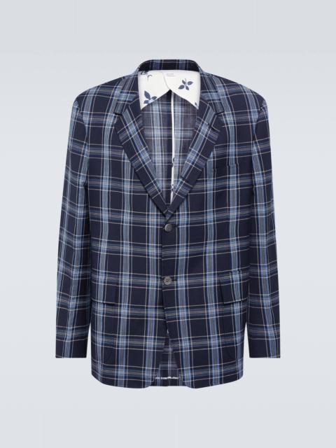 Checked wool and linen blazer