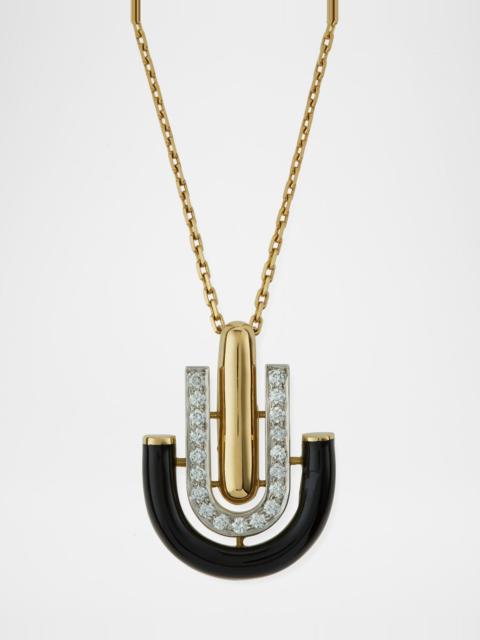 DAVID WEBB "Motif" Black Enamel & Diamond Unity Pendant Necklace