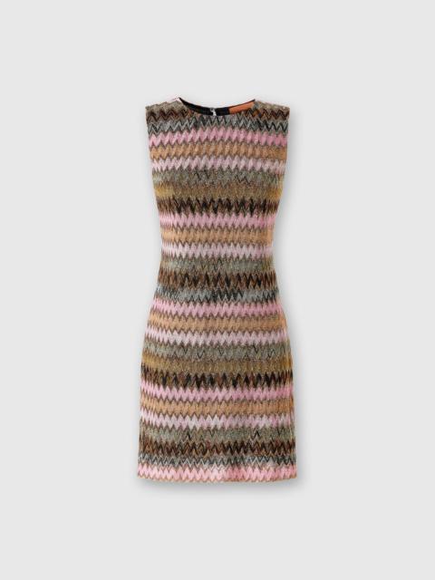 Sleeveless mini-dress in zig zag lamé viscose