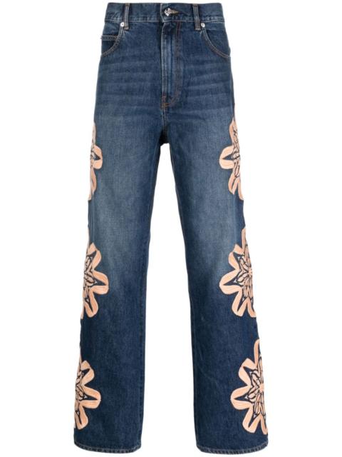 floral-embroidered bootcut jeans