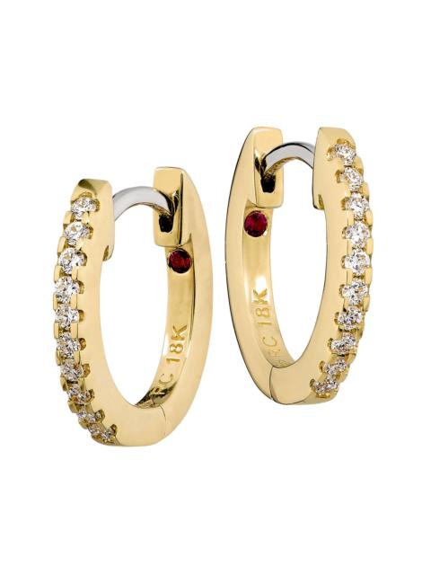 ROBERTO COIN Women's Tiny Treasures Small 18K Yellow Gold, Ruby & 0.09 TCW Diamond Huggie Earrings - Yellow Gold