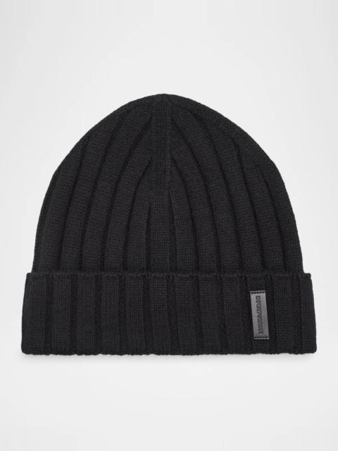 EMPORIO ARMANI Men's Wool and Cashmere Wide-Rib Beanie Hat