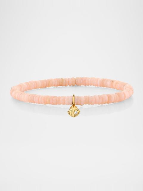 SYDNEY EVAN 14K Tiny Clam Shell Diamond Charm on Pink Opal Bracelet