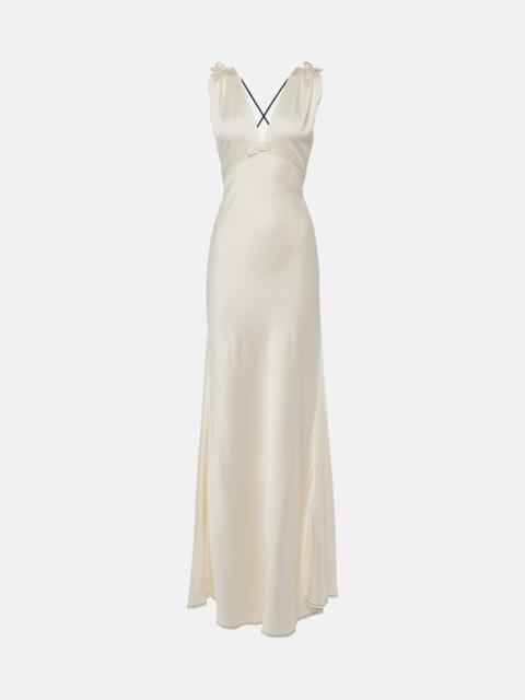 Gathered open-back crêpe satin gown