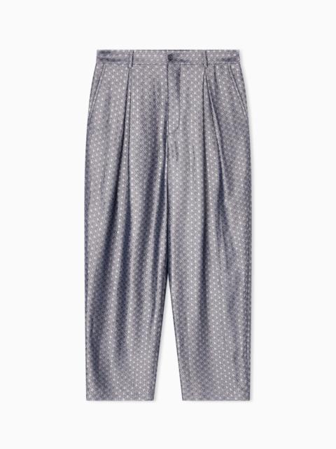 GIORGIO ARMANI JACQUARD VISCOSE, SILK AND LINEN SINGLE-PLEAT TROUSERS