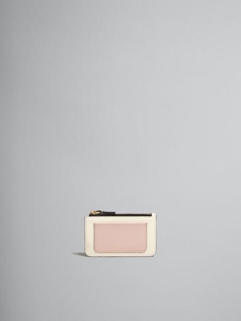 PINK WHITE AND BEIGE SAFFIANO LEATHER CARD CASE