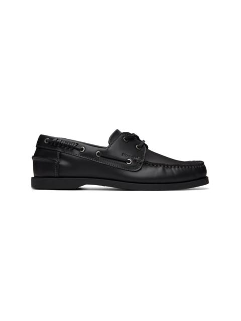 HUGO Black Leather Lacing Detail Boat Shoes