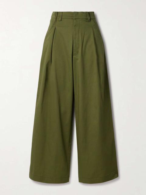KIKA VARGAS Olympe pleated cotton-blend wide-leg pants Green