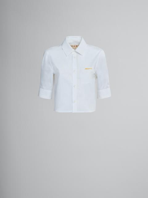 CROPPED WHITE POPLIN SHIRT WITH EMBROIDERED LOGO