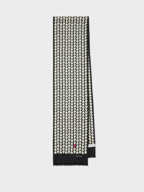 Paul Smith Black Silk 'Valentine's Heart' Print Scarf