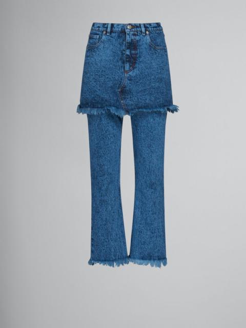 Marni BLUE MARBLED DENIM TROUSERS WITH SKIRT OVERLAY