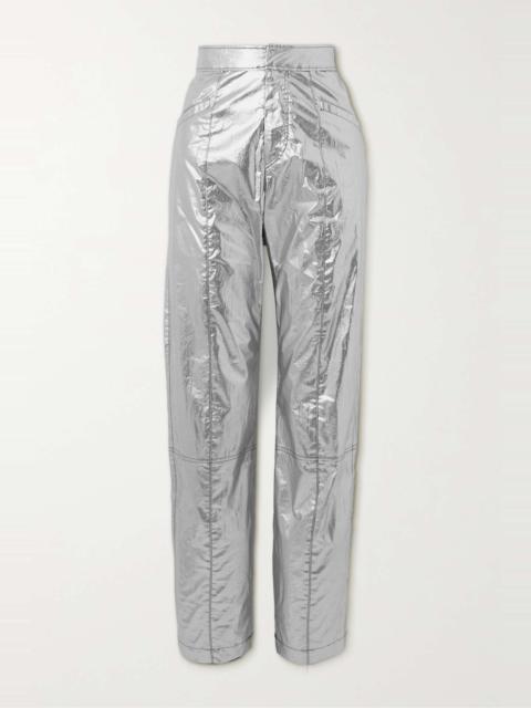 Anea crinkled coated cotton-blend pants