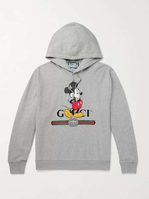 GUCCI + Disney Logo-Print Mélange Loopback Cotton-Jersey Hoodie