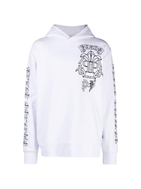 skull-print logo-embroidered hoodie