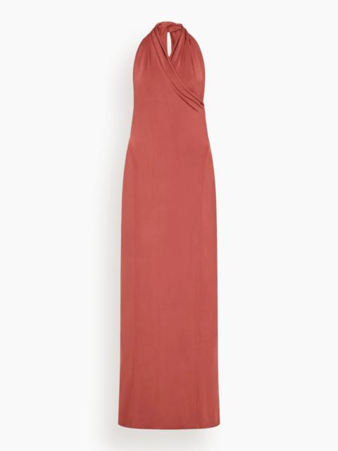 Another Tomorrow Gathered Halter Dress in Persimmon