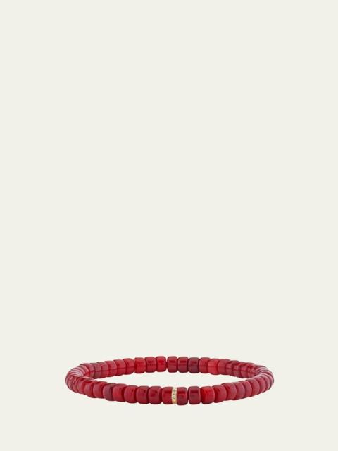 SYDNEY EVAN 4mm Red Heishi Bead and Diamond Rondelle Stretch Bracelet