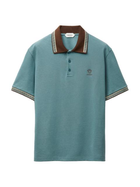 VERSACE Men's Greca Medusa-Embroidered Cotton Piqué Polo Shirt - Dark Sage Brown