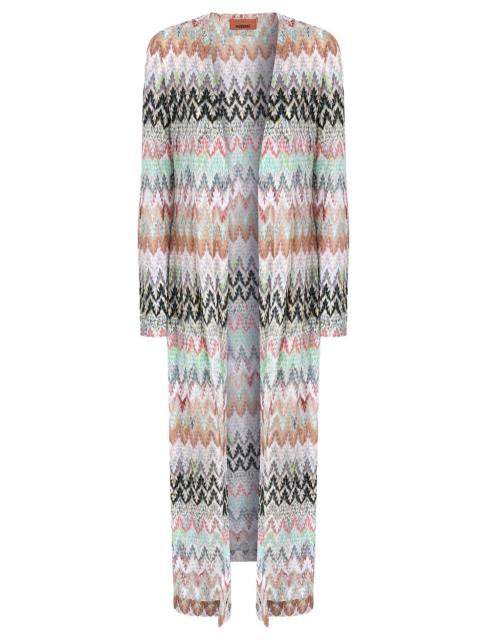 Long Knit Cardigan - White Pink Blue