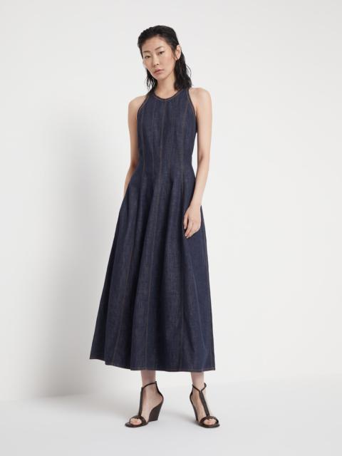 Lightweight wet-effect denim dress with shiny trims