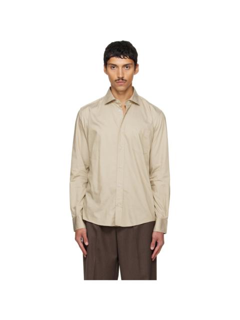 BOSS Beige Spread Collar Casual-Fit Cotton Shirt