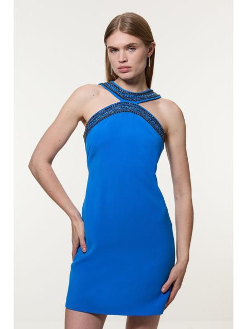 KAREN MILLEN Petite Enamel Chain Detail Halter Woven Mini Dress