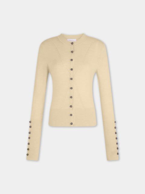 rabanne DINH VAN X RABANNE YELLOW KNIT CARDIGAN WITH SIGNATURE JEWELS