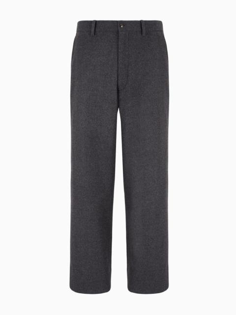 Pure wool fleece flat-front trousers