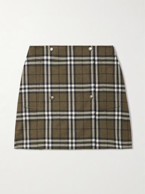 Burberry Button-embellished Checked Wool-twill Mini Skirt