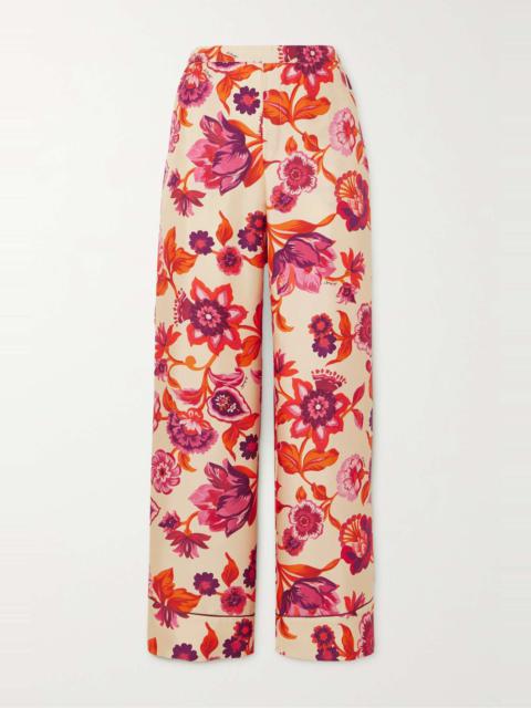 Floral-print silk-twill pajama pants