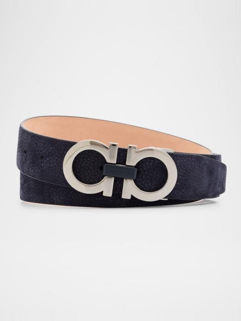 FERRAGAMO Men's Gancini Adjustable Suede Belt