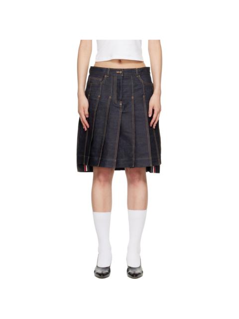 Thom Browne Navy Pleated Denim Miniskirt