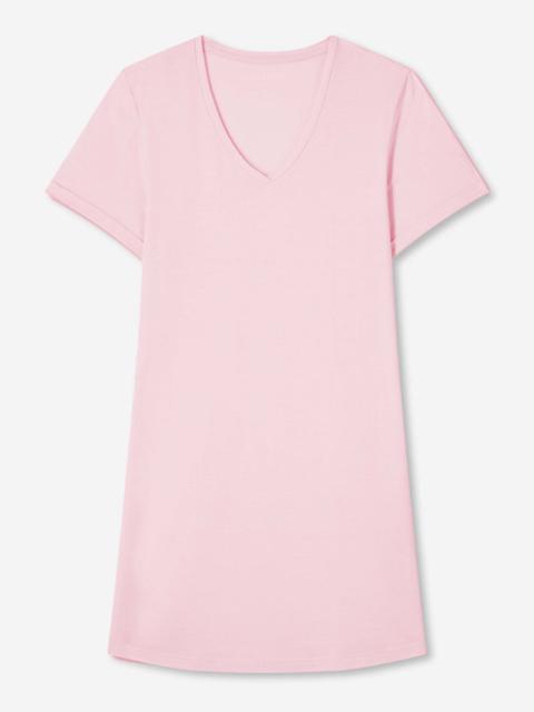 Derek Rose Women's V-Neck Sleep T-Shirt Lara Micro Modal Stretch Ballet Pink
