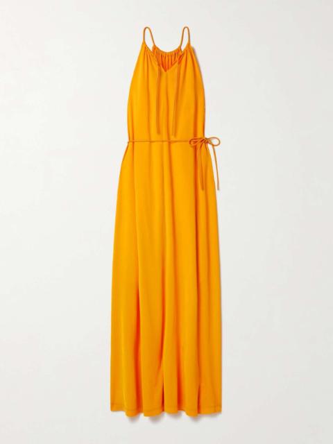 Proenza Schouler Lenny leather-trimmed belted gathered jersey maxi dress