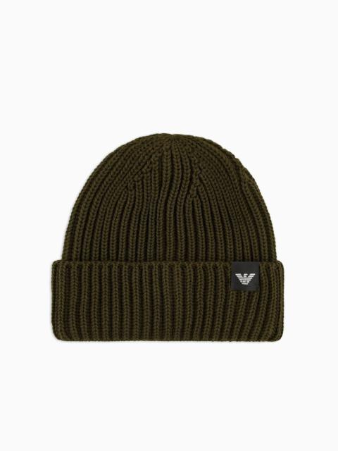 EMPORIO ARMANI Fisherman’s rib virgin wool-blend beanie