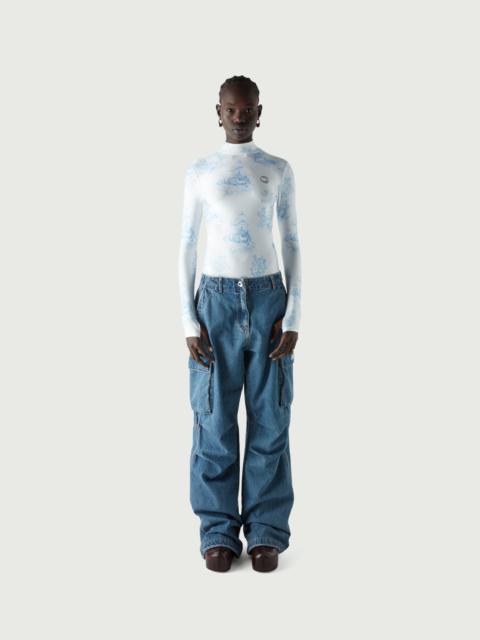 Denim Wide Leg Cargo Pants