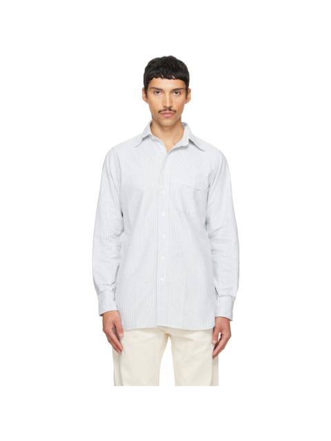 Drake's White & Green Ticking Stripe Button-Down Shirt