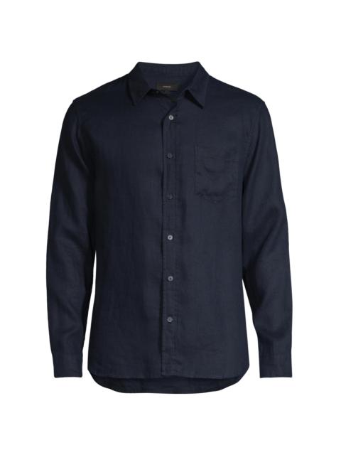 Vince Men's Linen Long-Sleeve Button-Up Shirt - Coastal
